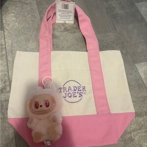 Pop Mart Labubu Have A Seat (Dada) and mini Trader Joe’s tote bag